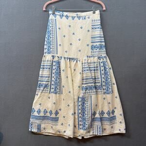 Maison d'Amelie Bohemian Tiered Blue Tile Print Midi Skirt Womens S Romantic